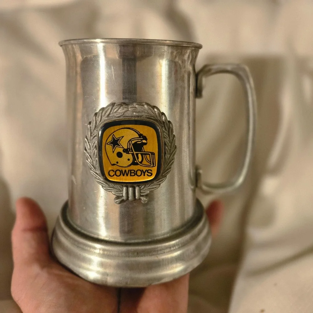 VTG Dallas Cowboys Tankard Mug 70s Metal Silver Plastic NFL Football Beer Stein